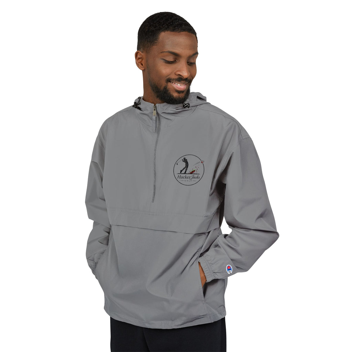 Champion Packable Anorak Jacket — Distressed Logo Chest Pocket