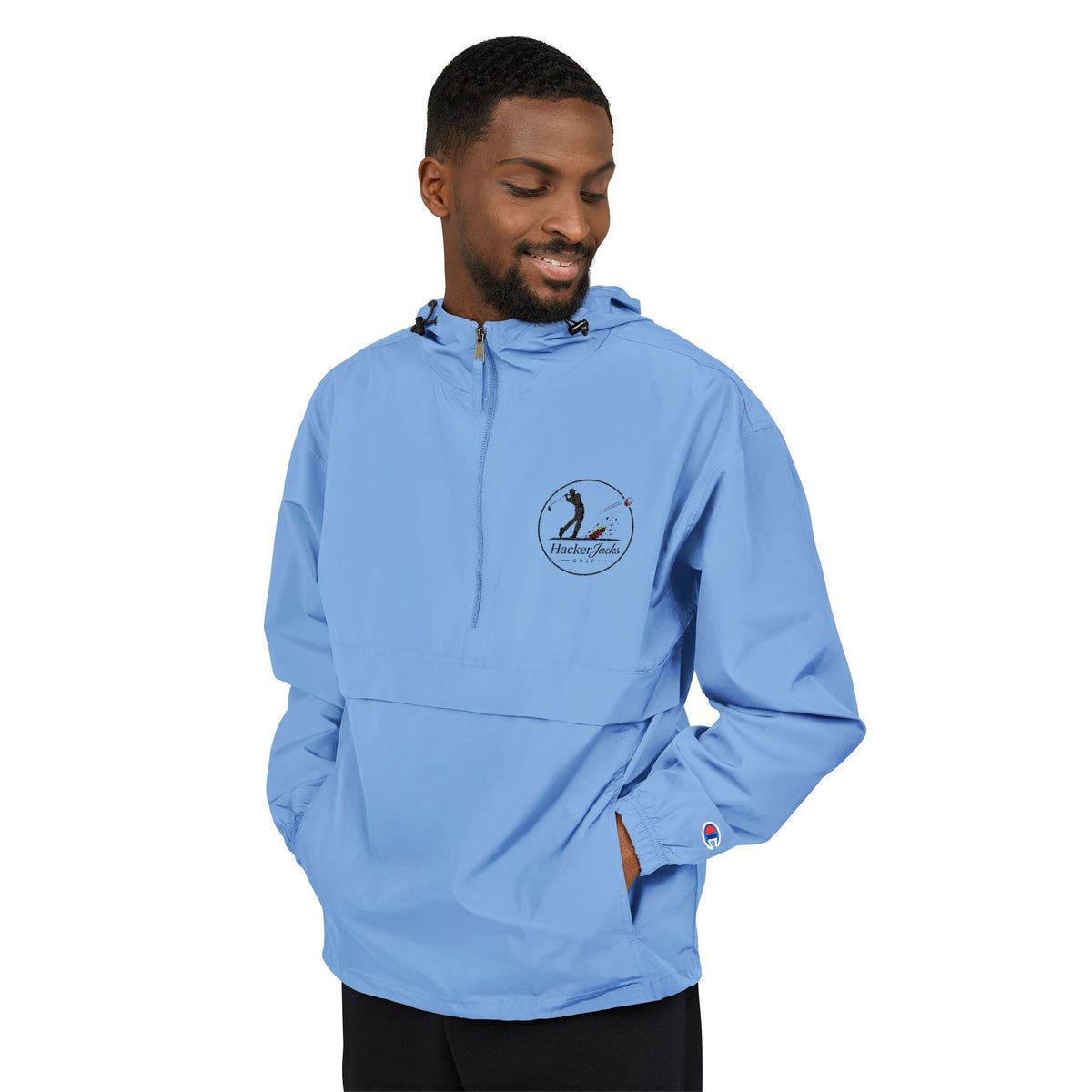 Champion Packable Anorak Jacket — Distressed Logo Chest Pocket